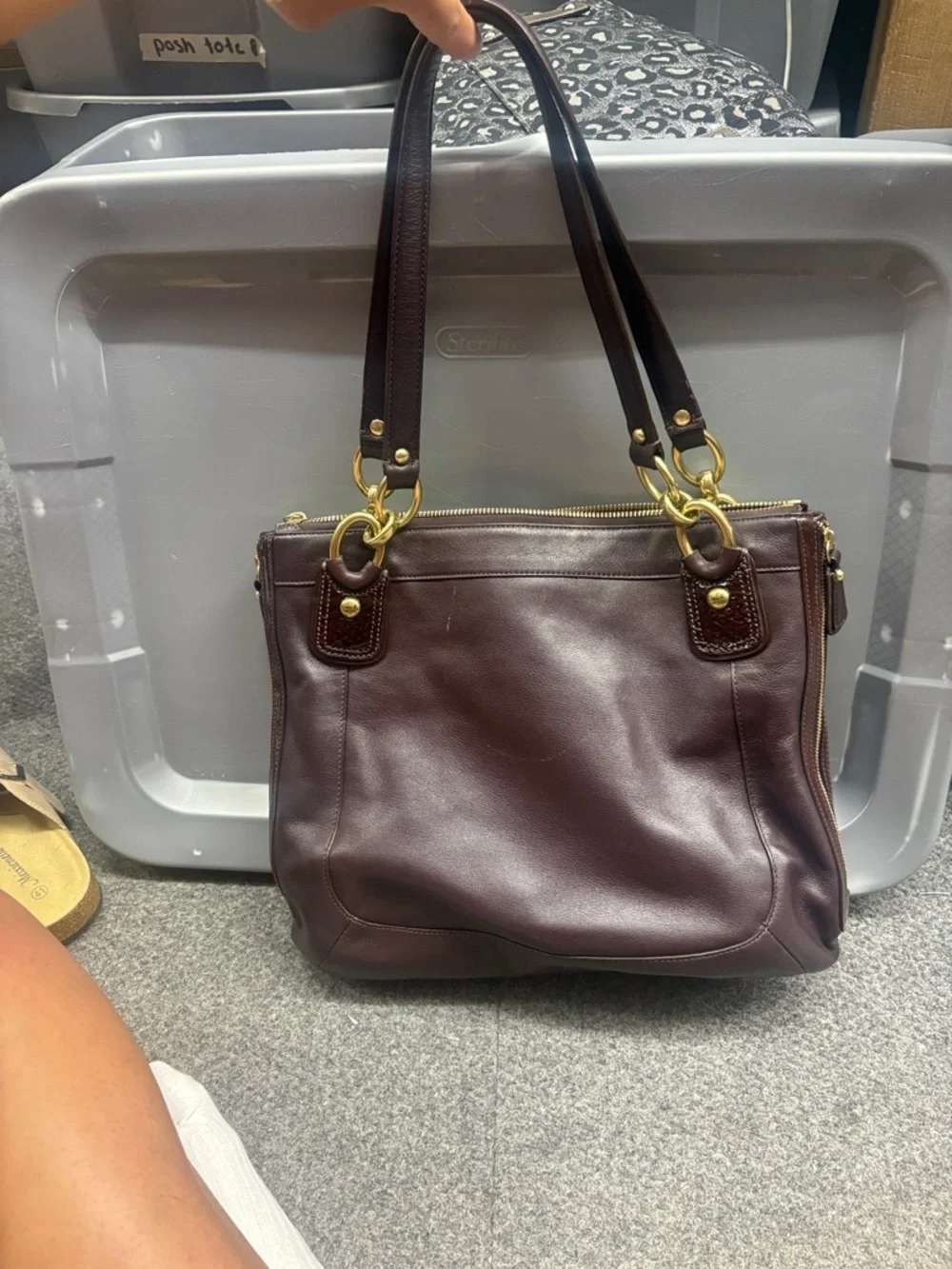 Vintage Coach Shoulder Bag in Deep Burgundy with Ostrich-Texture Panel 18303